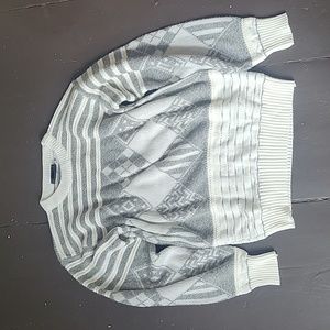 Vintage Grandpa Sweater Aztec- Size Medium- Grey and Cream